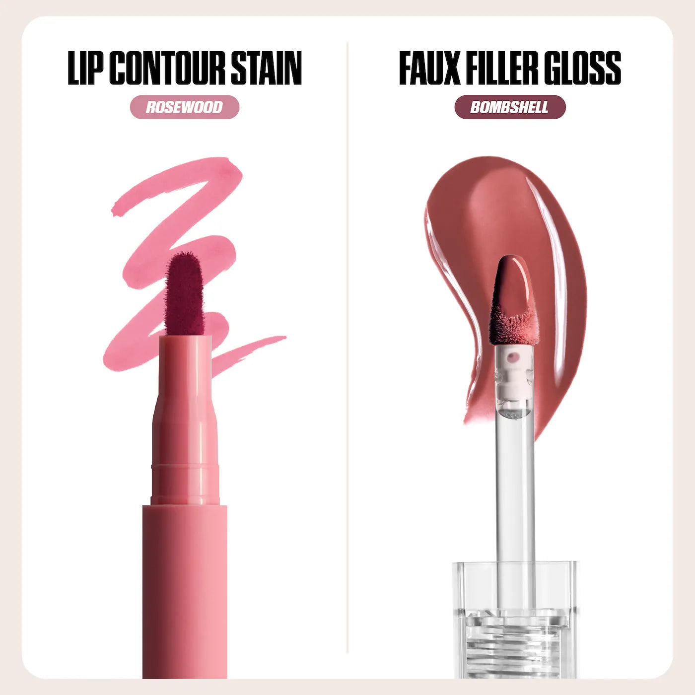Huda Beauty - Make Out Sesh Lip Stain and Lip Gloss Duos - ROSY NUDE