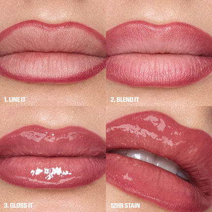 Huda Beauty - Make Out Sesh Lip Stain and Lip Gloss Duos - ROSY NUDE